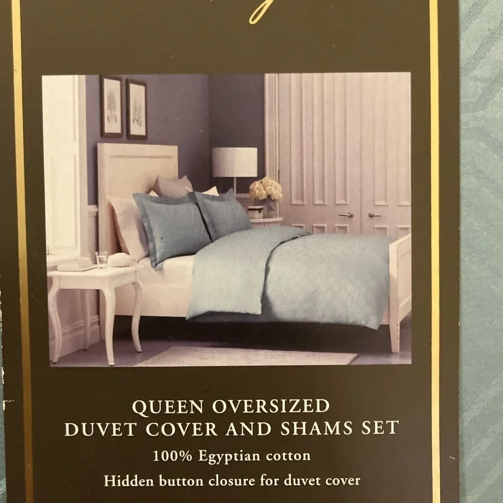 FIELDCREST Luxury Duvet Set - 100% Egyptian cotton Queen Blue Ice  NWT